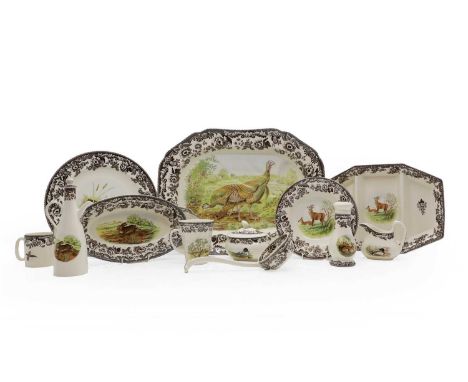 A Spode Woodland porcelain dinner service  comprising two oval dishes, 40cm wide, two footed bowls, 27cm wide, four serving b