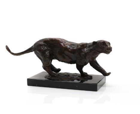 A bronze panther  20th century, on naturalistic base, edition 1 of 9, 34cm wideCondition ReportOverall in good order.Knocks a