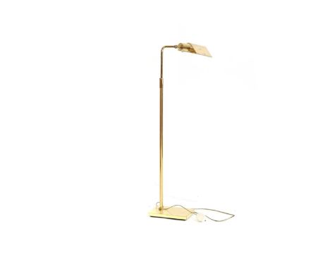 A brass floorstanding reading lamp, mid 20th century, adjustable, with brass shade, 98cm highCondition ReportPat Test Failed