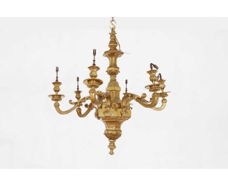 A Louis XV-style gilt-metal chandelier, 20th century, with six acanthus-cast branches,88cm diameter93cm highCondition ReportP