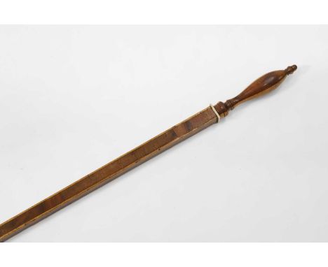 A strung fruitwood ell rule,  19th century, Continental, with boxwood inserts, turned handle and ivory mounts, 73.5cm long  P
