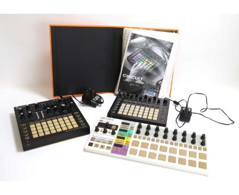 An Arturia Beatstep Pro controller and sequencer, together with a Novation Circuit Mono Station Paraphonic Analogue Synthesis