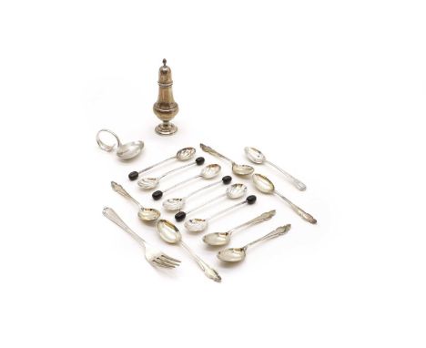 A collection of silver items to include a set of six coffee spoons, by Angora Silver Plate Co, Sheffield 1964, and a further 