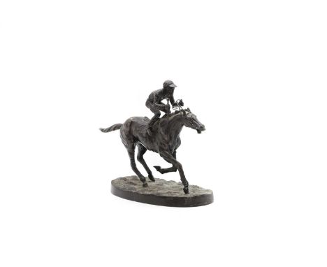 After Jules Mene a bronze group of race horse and jockey, on oval base21cm highCondition ReportDust in crevicesminor surface 