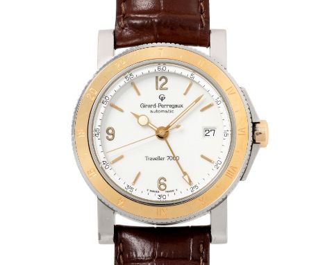 GIRARD PERREGAUX Vintage Traveller 7000 GMT, Ref. 7.200. Herrenuhr. Edelstahl/Gold 18K, Gehäuseboden mit Gravur "Für Papa 07.