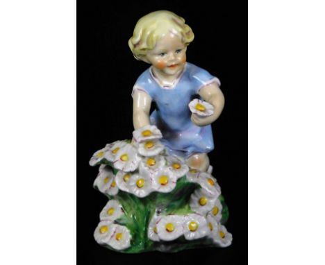 A Royal Worcester figure, representing May's child, wearing a blue dress and picking flowers, no. 3456, by F.C. Doughty no. 3