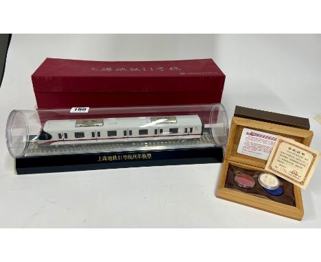 A scale static model of the Shanghai metro train in original box together with a limited edition box set of Nanchang metro th