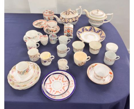 A collection of 19th century porcelain to include an oriental design tea caddy, a Royal Crown Derby coffee cup, amongst vario