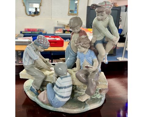 Nao by Lladro - a limited edition large porcelain Group Figure entitled Boys Playing Cards, The Youth and Childhood Collectio
