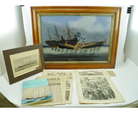 A LATE 19TH CENTURY REVERSE PAINTED GLASS PANEL "SS PRINCESS ALICE", a paddle steamer from the Thames disaster of 1878, featu