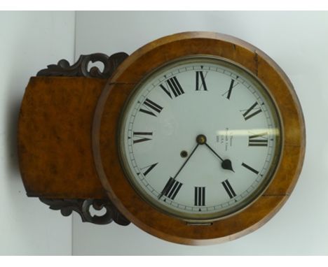 A LATE 19TH CENTURY AMERICAN WALNUT CASED DROP DIAL WALL CLOCK, the white enamel dial with Roman numerals, inscribed "S. Thom