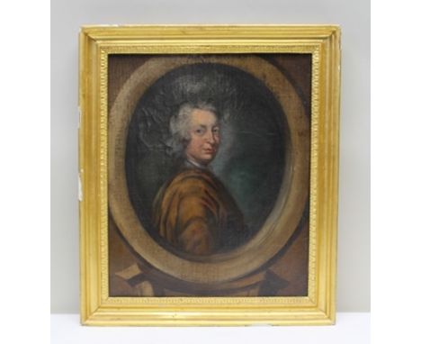 19TH CENTURY EUROPEAN SCHOOL Portrait of a Gentleman, his torso side on, he turns his head to confront the viewer, long grey 