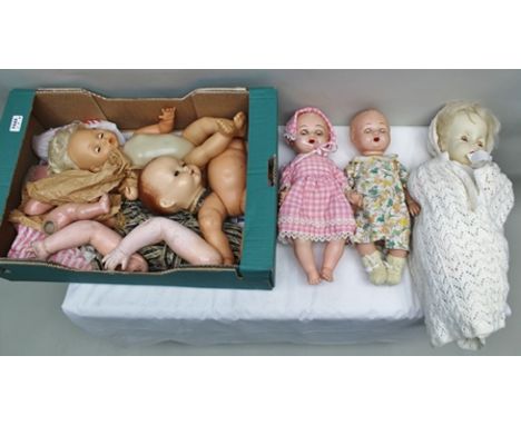A COLLECTION OF VARIOUS DOLLS AND ACCESSORIES including; Chiltern 20" baby doll circa 1960's, two 16" Kader dolls and a selec