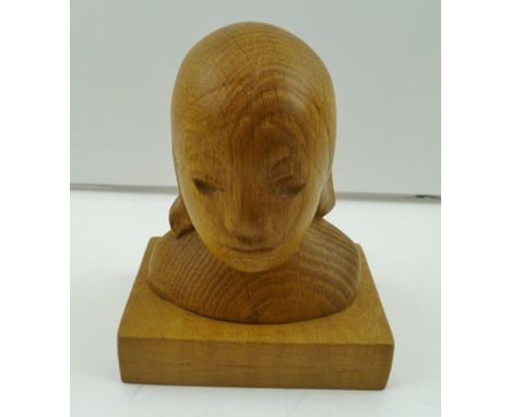 CONSTANCE-ANNE PARKER (1921-2016) Portrait bust, (reminiscent of Gauguin), carved oak on plinth base, inscribed "C. Parker" t