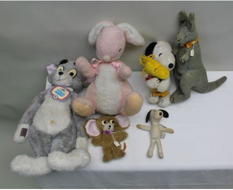 A COLLECTION OF SOFT TOYS including; Chad Valley "Tom and Jerry" (1970's) a large pink and white Merrythought rabbit, late 19