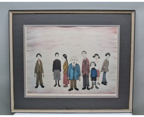 AFTER LAURENCE STEPHEN LOWRY R.A. (1887-1976) "His Family" colour print, signed in pencil to the margin bottom right, bears T