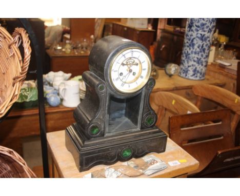 A 19th Century black marble and malachite inlaid mantle clock AF