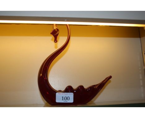 A Whitefriars ruby glass swan