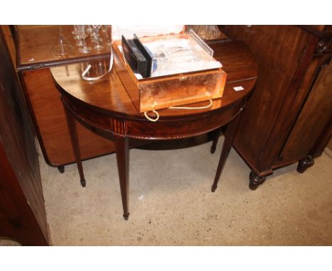 A 19th Century mahogany demi-lune and inlaid fold over card table 