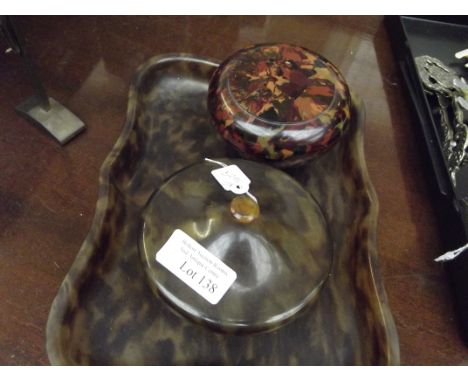 Bakelite trinket box together faux tortoiseshell tray and box