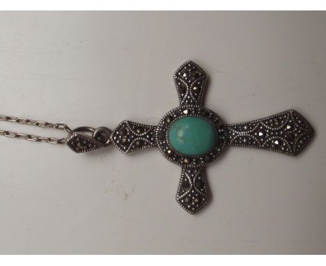 925 Silver Celtic cross with central stone on a silver chain