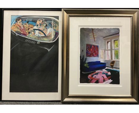 Ashley PotterOn the Road signed, mixed media, 73cm x 45cm;  Paul Darby, by and after, The naked carpet, 55cm x 40cm, (2).