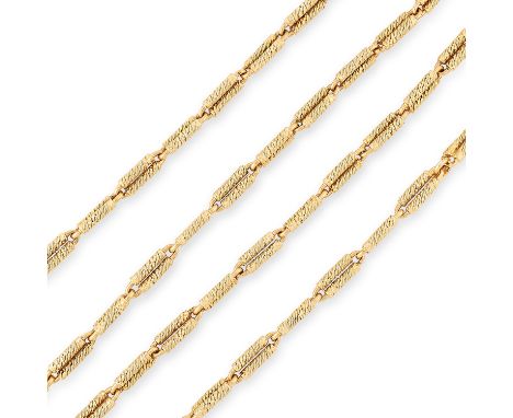 A VINTAGE FANCY LINK SAUTOIR NECKLACE, GEORGES LENFANT in 18ct yellow gold, comprising sixty fancy textured links, Georges Le