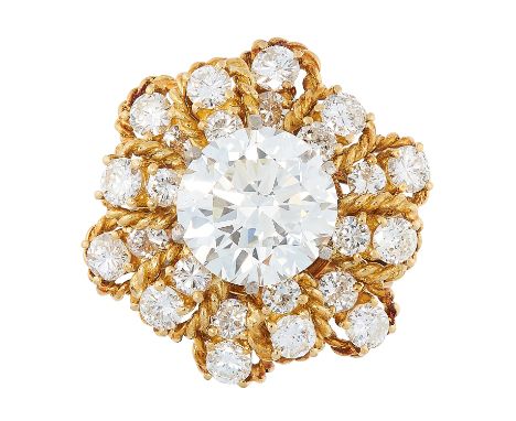 A 4.76 CARAT DIAMOND RING, BEN ROSENFELD 1964 in 18ct yellow gold, set with a central round cut diamond of 4.76 carats within