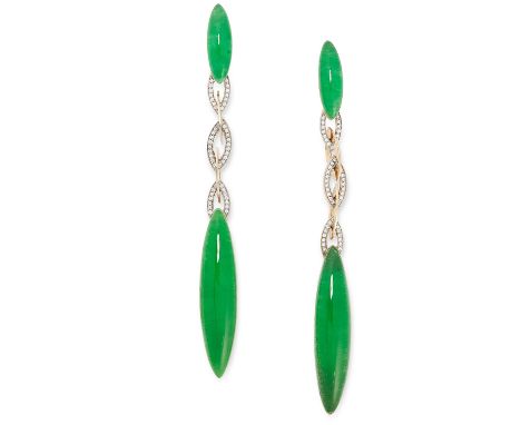 A PAIR OF FUSEAU IMPERIAL JADE, ROCK CRYSTAL AND DIAMOND EARRINGS, VHERNIER each designed with two marquise shaped rock cryst