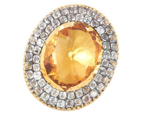 AN ANTIQUE CITRINE AND PASTE CLUSTER RING, PORTUGUESE LATE 18TH CENTURY in high carat yellow gold and silver, set with an ova