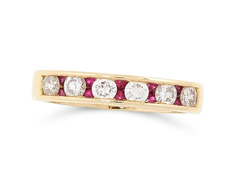 A RUBY AND DIAMOND HALF ETERNITY RING, TIFFANY &amp; CO in 18ct yellow gold, set with articulated round cut diamonds and rubi