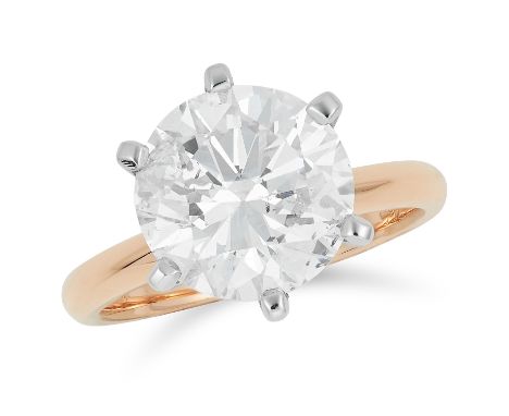A SOLITAIRE DIAMOND RING In 18ct yellow and white gold, set with a round cut diamond of 4.28 carats, full British hallmarks, 