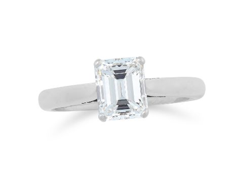 A 1.52 CARAT SOLITAIRE DIAMOND RING, BOODLES in platinum, set with an emerald cut diamond of 1.52 carats, signed Boodles, ful