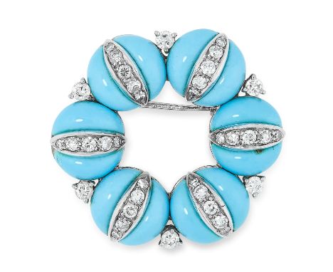 A VINTAGE ENAMEL AND DIAMOND BROOCH, TIFFANY &amp; CO CIRCA 1960 in 18ct gold, of circular design, decorated with segments of