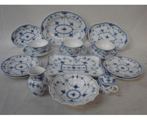 Royal Copenhagen, 20th century blue and white Table Ware, decorated with flower festoons, seventeen items consisting of three