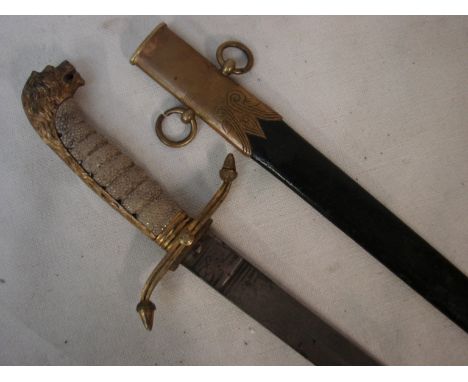 A 19th century Naval Dirk, the 45cm single edge blade with etched decoration, Victoria cipher, signed C Smith and Son New Bur