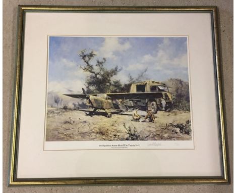 David Shepherd military aircraft Ltd Edition signed print - 654 Squadron Auster Mark III in Tunisia 1943. #48/850. Signed in 