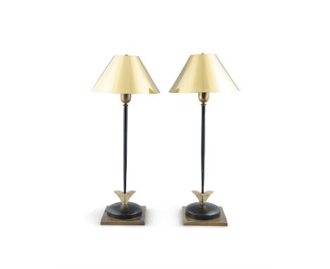 BANCIA pair of brass and enamel table lamps by Banci, Florence, Italy c.1980. 66cm (h)