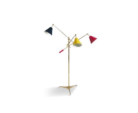 ANGELO LELLI A 'Model 12128' triennale floor lamp by Angelo Lelli, for Arredoluce, brass and enamel, with maker's mark, Italy