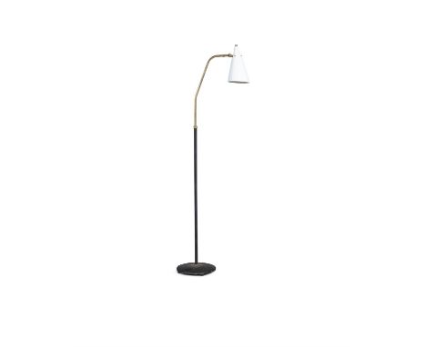 FALKENBERGS BELYSNING A brass and enamel floor lamp by Falkenbergs Belysning, Sweden c.1960. 145.5cm (h)