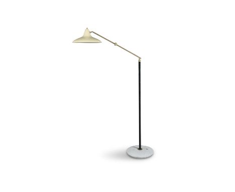 STILNOVO A brass and enamel floor lamp by Stilnovo, on a marble base, with maker's label, Italy c.1950. 155cm (h)