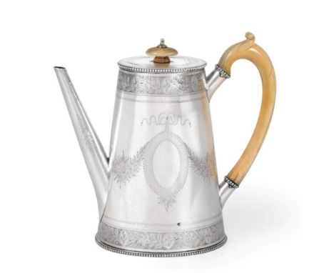 A Victorian Silver Coffee Pot, William Wrangham Williams, London 1870, retailed by Lambert Coventry St., London, oval taperin