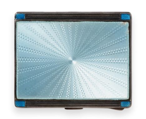 An Art Deco Silver and Enamel Cigarette Case, Adie Bros, Birmingham 1934/35, the cover with sky blue enamel over an engine tu