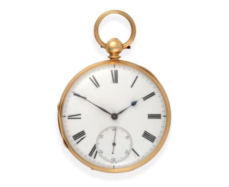 An 18ct Gold Open Faced Pocket Watch, 1873, lever movement numbered 34666, enamel dial with Roman numerals, seconds dial, Lon