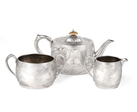 A Victorian Aesthetic Movement Silver Three Piece Tea Service, Joseph & Horace Savory (Goldsmiths Alliance), London 1890, of 