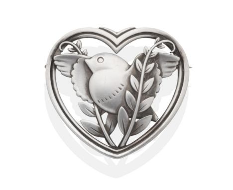 A Silver Georg Jensen Brooch, Designed by Arno Malinowski, model number 239, modelled as a robin with outstretched wings amon