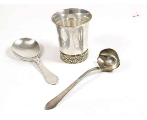 A Georg Jensen Silver Continental Pattern Caddy Spoon and Condiment Ladle, Jensen 1910-27 marks and English import marks for 