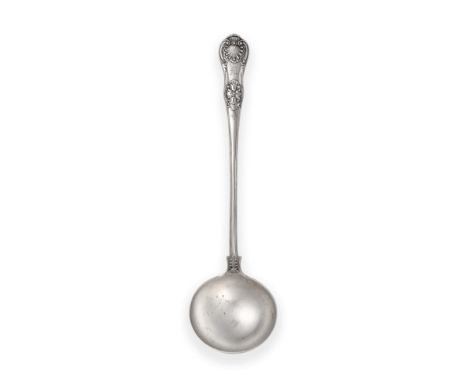 A Scarce Victorian Silver Scroll Rosette Pattern Soup Ladle, Elizabeth Eaton, London 1855, a variant of Queen's pattern, this