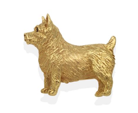 An 18 Carat Gold Terrier Dog Brooch, by Harriet Glen, realistically modelled with textured fur and sapphire set eyes, measure