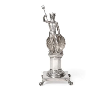 A Portuguese Silver Toothpick Holder Modelled as Neptune, maker's mark indistinct possibly IPC(?), unidentified, Porto 1843-5